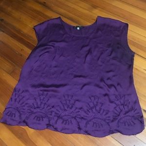 Plus size purple silk scalloped top